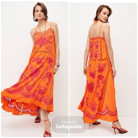 Karen Millen Dresses & Skirts - Karen Millen Embroidered Strappy Modi Dress in Orange and Pink Sz 8